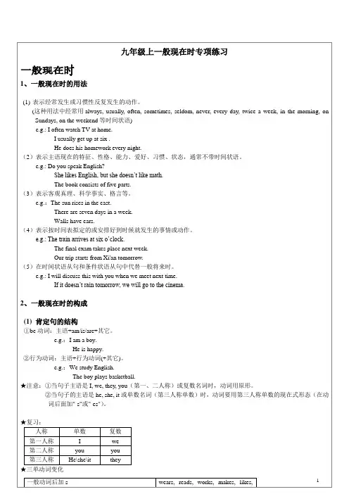 牛津沪教版英语九年级上一般现在时专项练习(无答案)