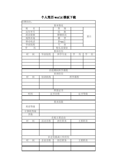 个人简历word模板下载