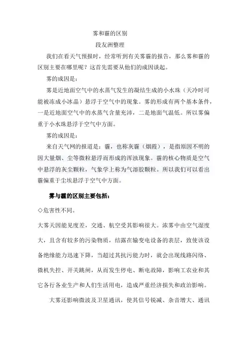 雾和霾的区别