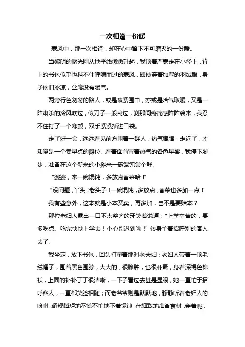 初三作文：一次相逢一份暖作文800字