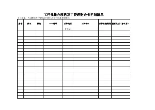 工行批量办理代发工资理财金卡明细清单