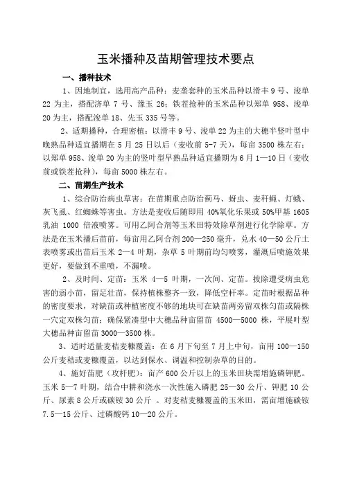 玉米播种及苗期管理技术要点