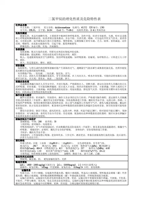 二氯甲烷的理化性质及危险特性表
