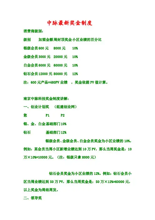 中脉最新奖金制度