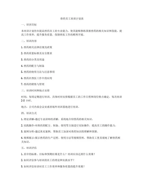 兽药员工培训计划表