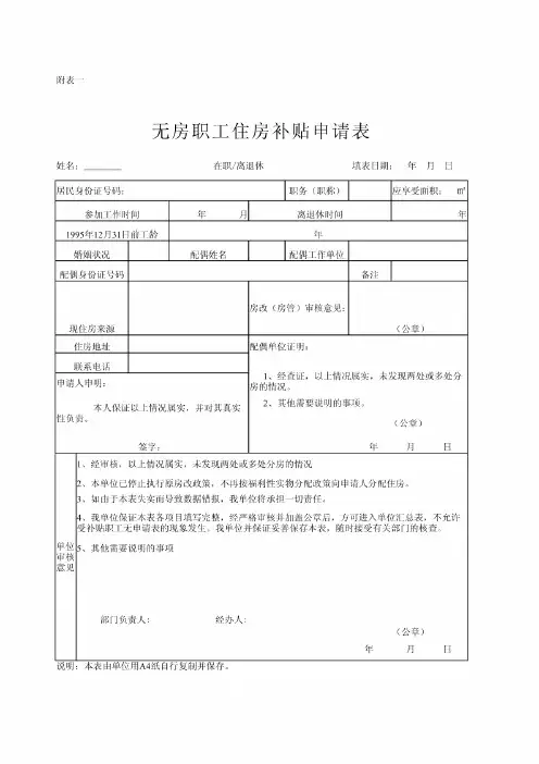 职工住房补贴申请表(5张)