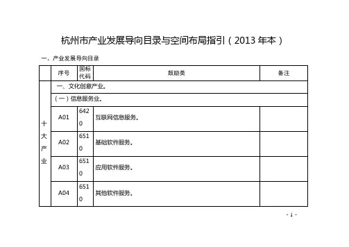 杭州市产业发展导向目录与空间布局指引(2013年本)杭政办函〔2013〕50号