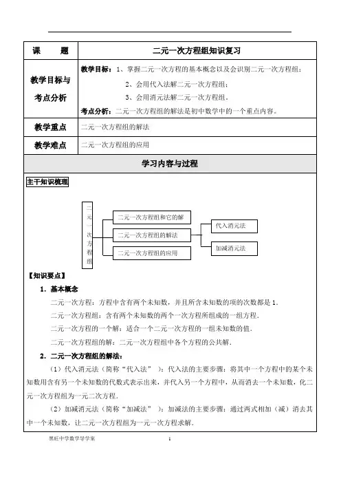 二元一次方程组复习教案