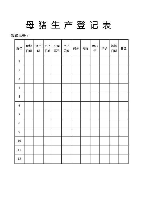 母 猪 生 产 登 记 表