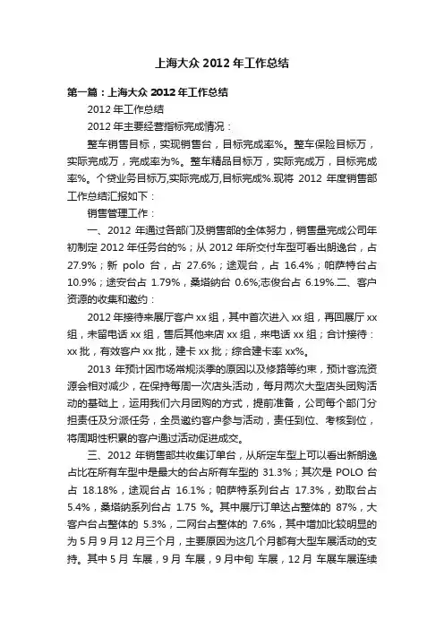 上海大众2012年工作总结