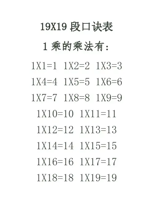 19X19_大乘法口诀表