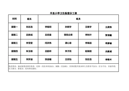 卫生值日生分工表