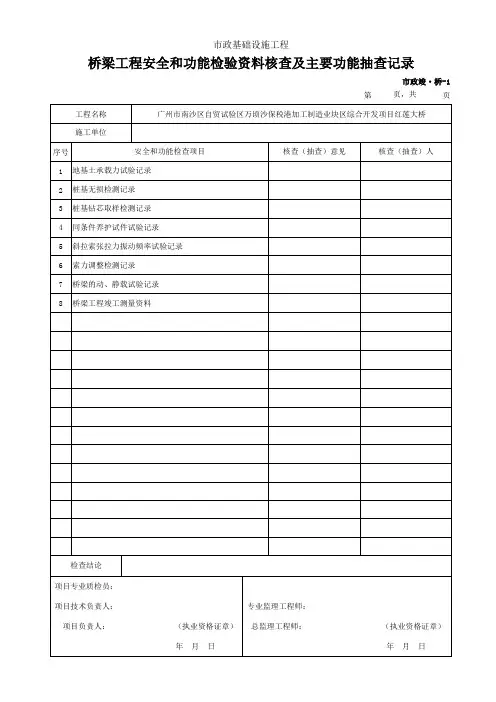 001-市政竣·桥-1 桥梁工程安全和功能检验资料核查及主要功能抽查记录