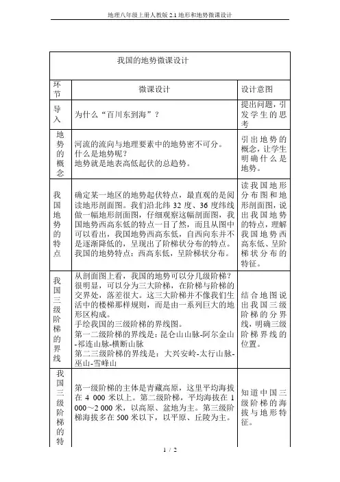地理八年级上册人教版2.1地形和地势微课设计