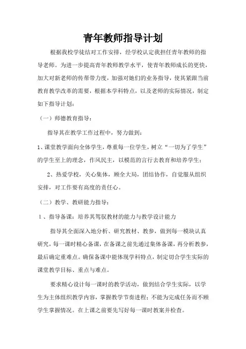 指导青年教师计划  2016