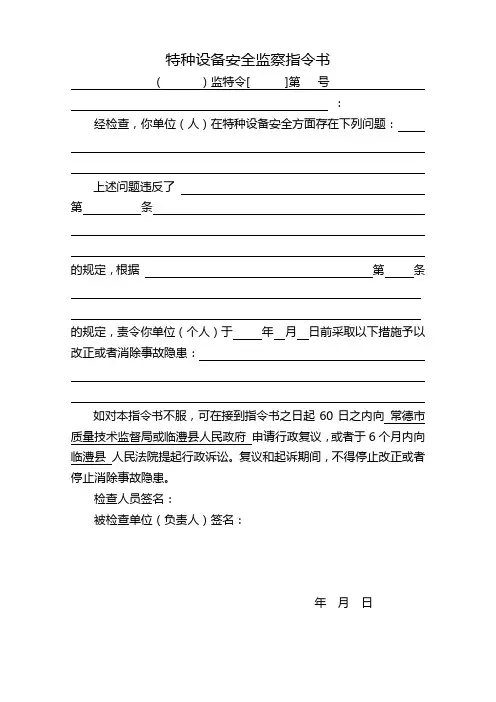 特种设备安全监察指令书