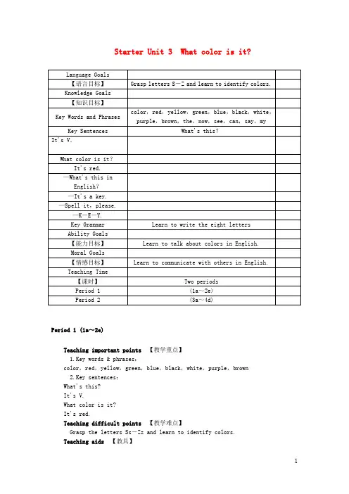 七年级英语上册StarterUnit3WhatcolorisitPeriod1(1a_2e)人教新目标版