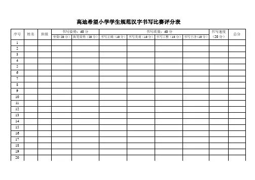 高迪希望小学规范汉字书写比赛学生评分表