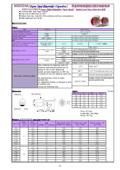 科尼盛KNSCHA SPB双金属电容器系列规格书
