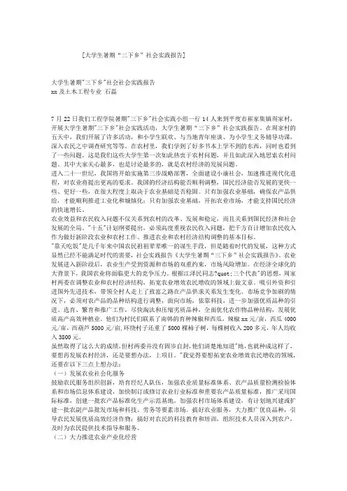 大学生暑期“三下乡”社会实践报告
