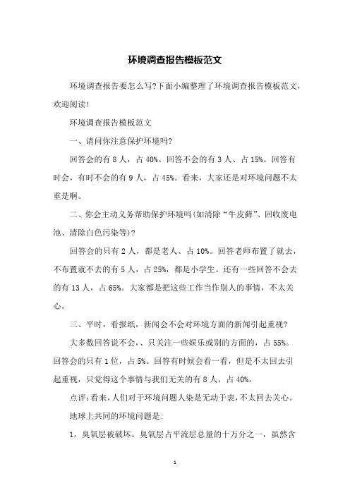 环境调查报告模板范文