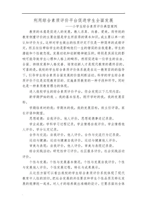 小学生综合素质评价典型案例