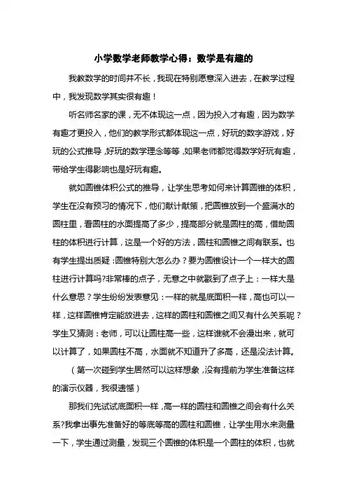 小学数学老师教学心得：数学是有趣的