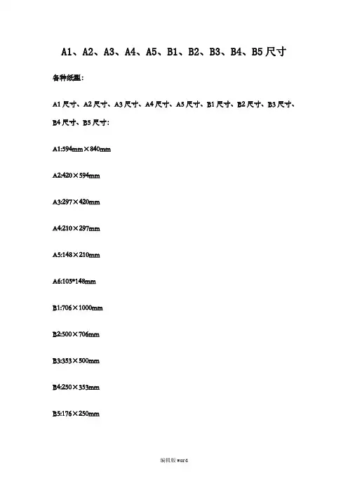 A1、A2、A3、A4、A5、B1、B2、B3、B4、B5尺寸 2