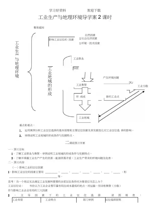 工业生产与地理环境导学案