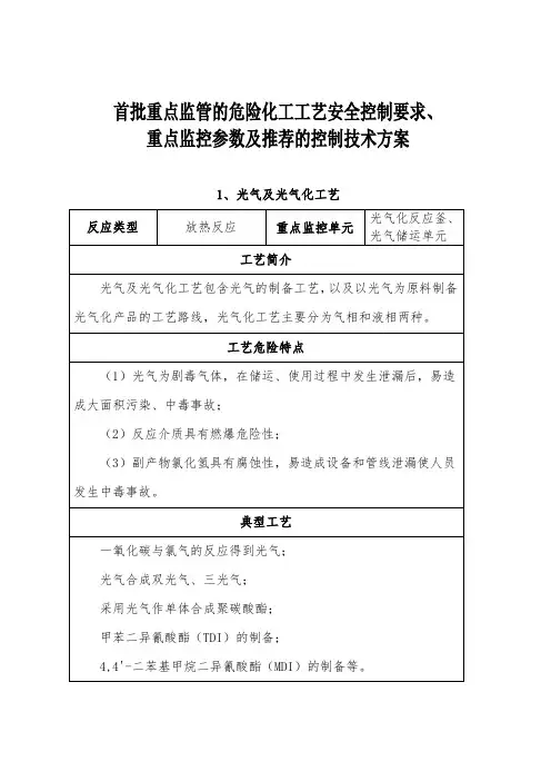 首批重点监管的危险化工工艺安全控制要求培训资料