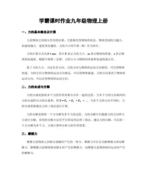 学霸课时作业九年级物理上册