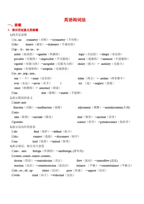 考研单词前缀及后缀构词法总结