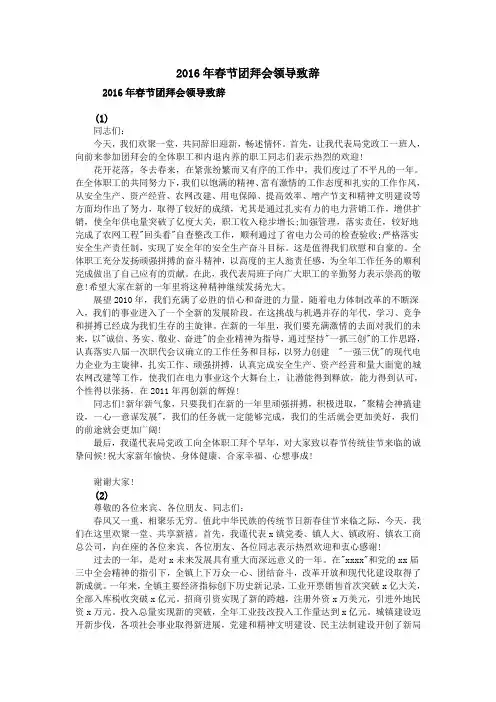 2016年春节团拜会领导致辞