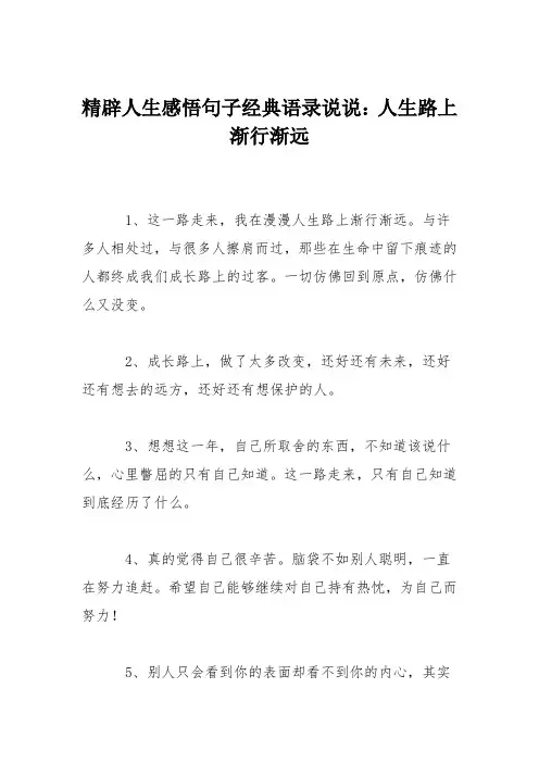 精辟人生感悟句子经典语录说说：人生路上渐行渐远