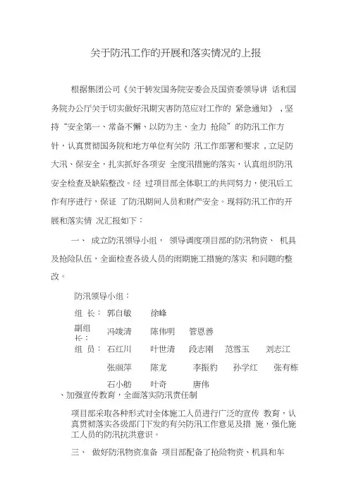 防汛工作开展及落实情况