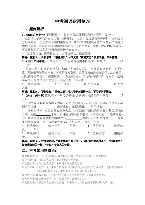 中考语文专题词语运用复习