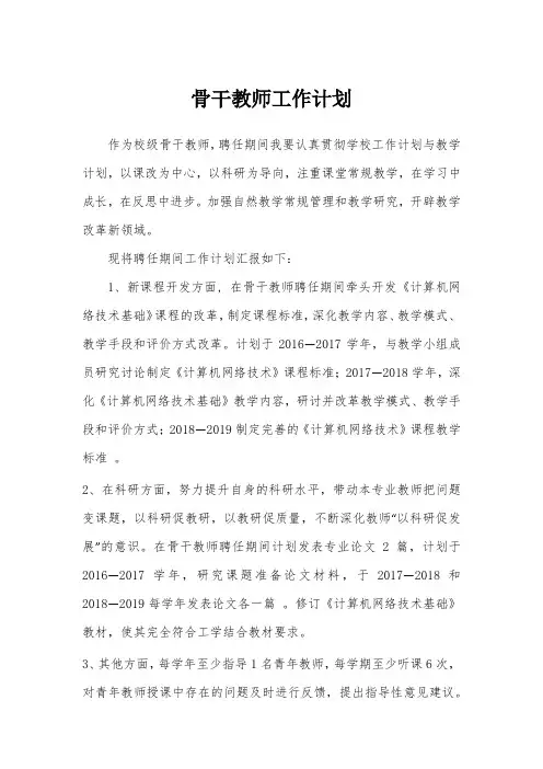 骨干教师工作计划 2