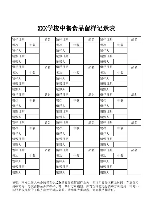 食堂食品留样登记表