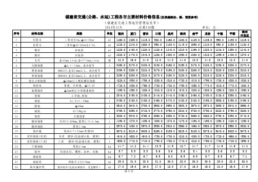 《福建省交通(公路、水运)工程各市主要材料价格信息》(2014年11月份,总第138期)