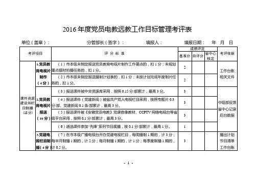 党员电教远教工作目标管理考评表