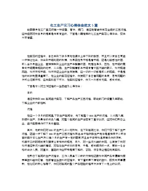化工生产实习心得体会范文5篇