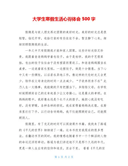 大学生寒假生活心得体会500字