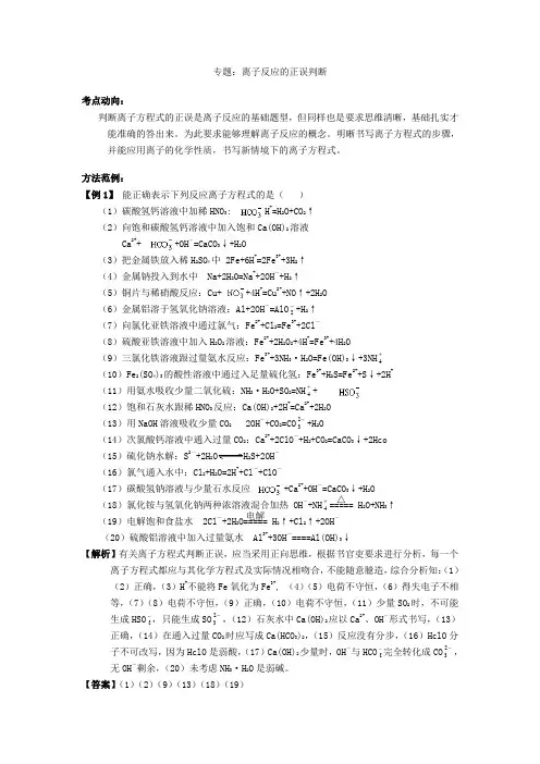 专题：离子反应的正误判断