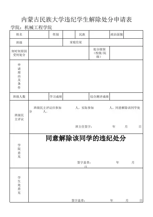 解除处分申请表