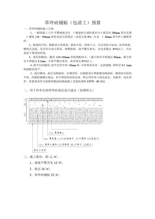 草坪砖(包清工)预算清单