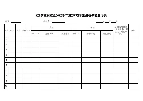 大中小学生学校晨检午检记录表报告单登记表模板范本[最新 可编辑]