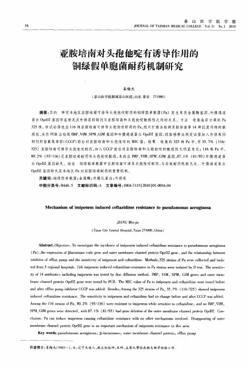 亚胺培南对头孢他啶有诱导作用的铜绿假单胞菌耐药机制研究