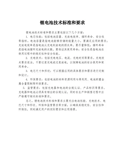 锂电池技术标准和要求