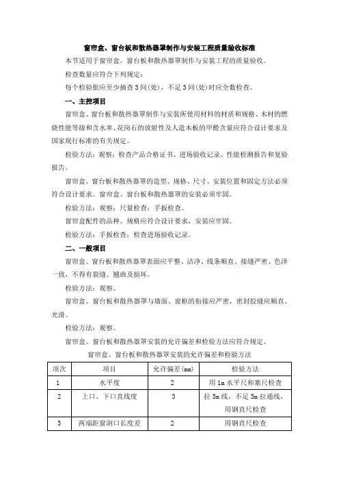 窗帘盒、窗台板和散热器罩制作与安装工程质量验收标准