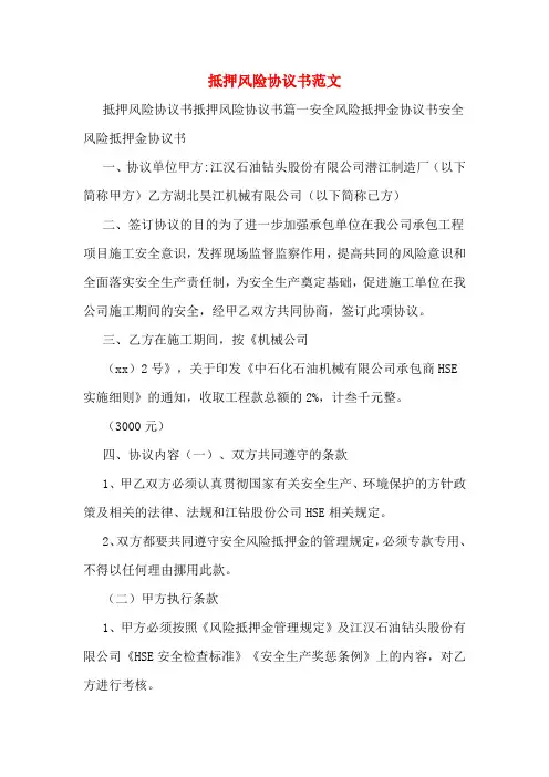 抵押风险协议书范文